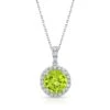 Peridot And Diamond Circle Halo Pendant In 14k White Gold With 18 Inch Baby Curb Chain -Veloura Shop 50477pe fjw front