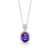 Oval Amethyst And Diamond Halo Pendant In 14k White Gold 2 Oval Amethyst And Diamond Halo Pendant In 14k White Gold -Veloura Shop 50786am front