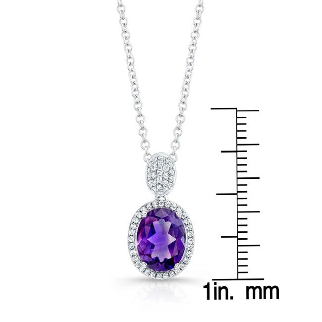 Oval Amethyst And Diamond Halo Pendant In 14k White Gold 5 Oval Amethyst And Diamond Halo Pendant In 14k White Gold - Image 3