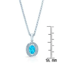 Oval Swiss Blue Topaz & Diamond Pendant In 14k White Gold -Veloura Shop 50997btc 150 front ruler