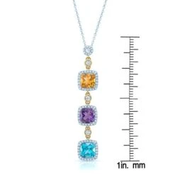 Multi-color Semi-precious And Diamond Dangle Pendant In 14k Two Tone -Veloura Shop 51739multi ruler 5