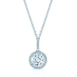 Diamond Round Halo Pendant Mounting With Studded Bail For 1ct Round Center In 14k White Gold