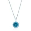 Blue Topaz And Diamond Round Halo Pendant With Solid Bail In 14k White Gold (10mm Center) -Veloura Shop 51980bt fju front