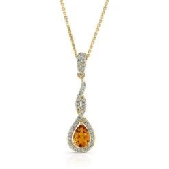 Citrine And Diamond Pendant In 14k Yellow Gold (1/4 Ct.tw.)