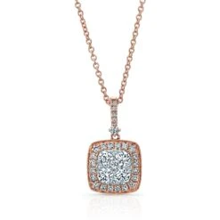 Diamond Pave Cluster Cushion Shaped Pendant In 14k Two Tone Gold (3/4 Ct.tw.)