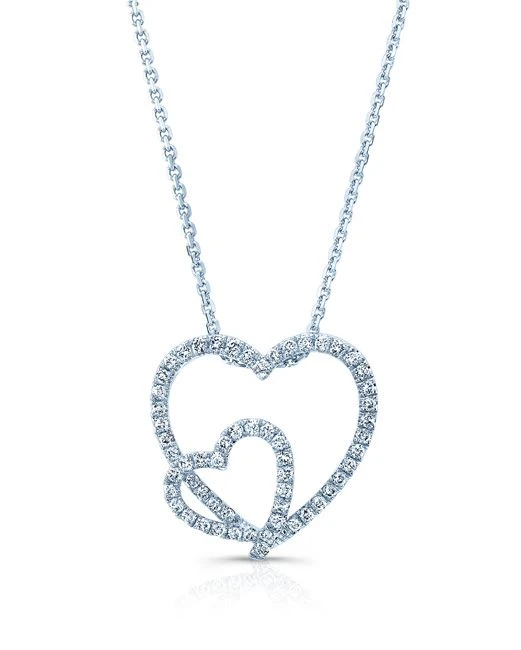 Diamond Pave Double Heart Pendant In 14k White Gold (1/3 Ct.tw.) 3 Diamond Pave Double Heart Pendant In 14k White Gold (1/3 Ct.tw.)