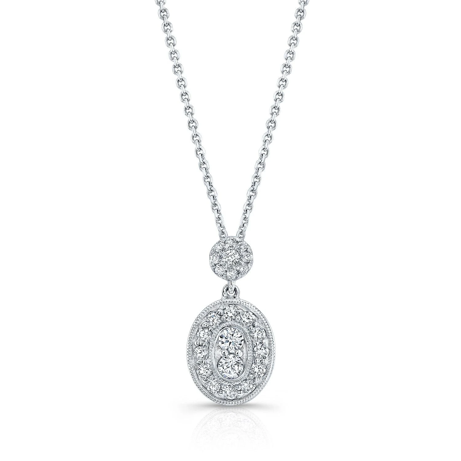 Diamond Oval Halo Dangle Pendant In 14k White Gold 0.33ctw 18 Inch Curb Chain 3 Diamond Oval Halo Dangle Pendant In 14k White Gold 0.33ctw 18 Inch Curb Chain