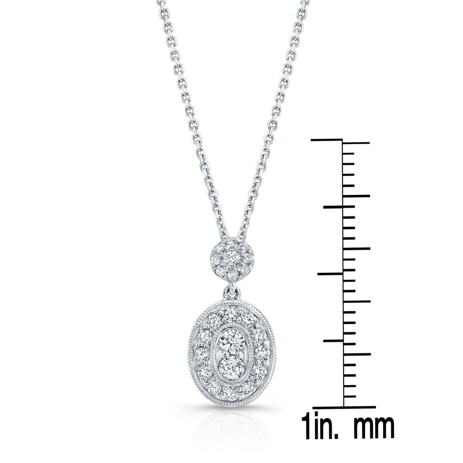 Diamond Oval Halo Dangle Pendant In 14k White Gold 0.33ctw 18 Inch Curb Chain 5 Diamond Oval Halo Dangle Pendant In 14k White Gold 0.33ctw 18 Inch Curb Chain - Image 3