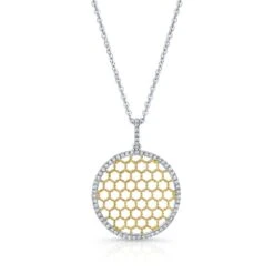 Diamond Textured Honeycomb Pendant In 14k Two Tone Gold (1/6 Ct.tw.)