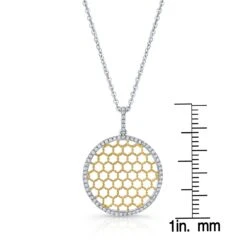Diamond Textured Honeycomb Pendant In 14k Two Tone Gold (1/6 Ct.tw.) -Veloura Shop 52065d3c 150 ruler