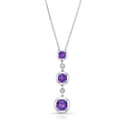 Graduated Amethyst And Diamond Drop Pendant In 14k White Gold