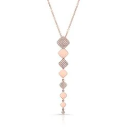 Diamond Alternating Pave And High Polish Dangling Diamond Shape Pendant In 14k Rose Gold