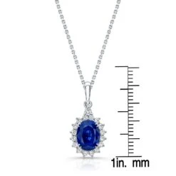 Sapphire Oval And Diamond Halo Frame Pendant In 14k White Gold (8x6mm) 7 Sapphire Oval And Diamond Halo Frame Pendant In 14k White Gold (8x6mm) -Veloura Shop 52108sac front ruler