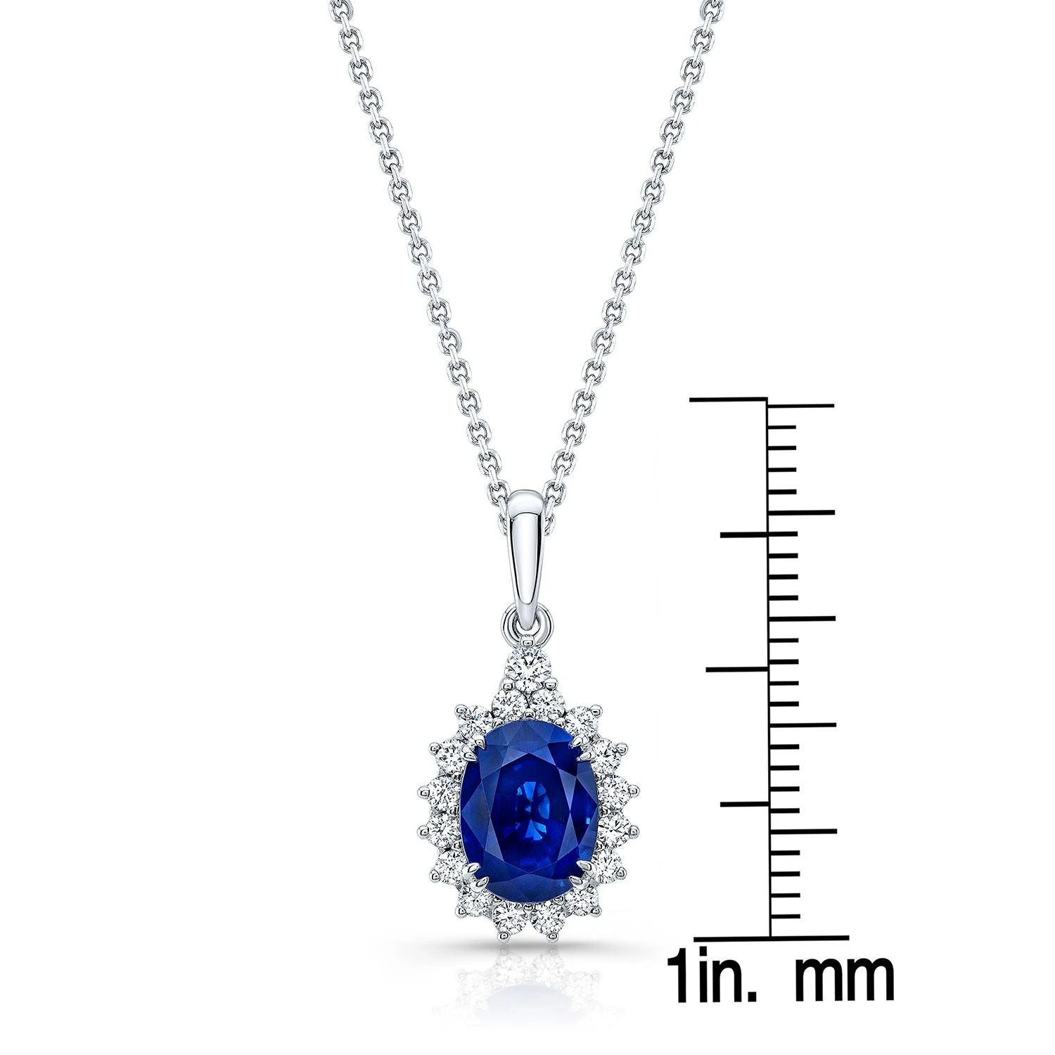Sapphire Oval And Diamond Halo Frame Pendant In 14k White Gold (8x6mm) 5 Sapphire Oval And Diamond Halo Frame Pendant In 14k White Gold (8x6mm) - Image 3