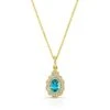 Blue Topaz And Diamond Oval Bezel Pendant With Teardrop Scallop Frame In 14k Yellow Gold (7x5mm) Adj Chain -Veloura Shop 52175 front