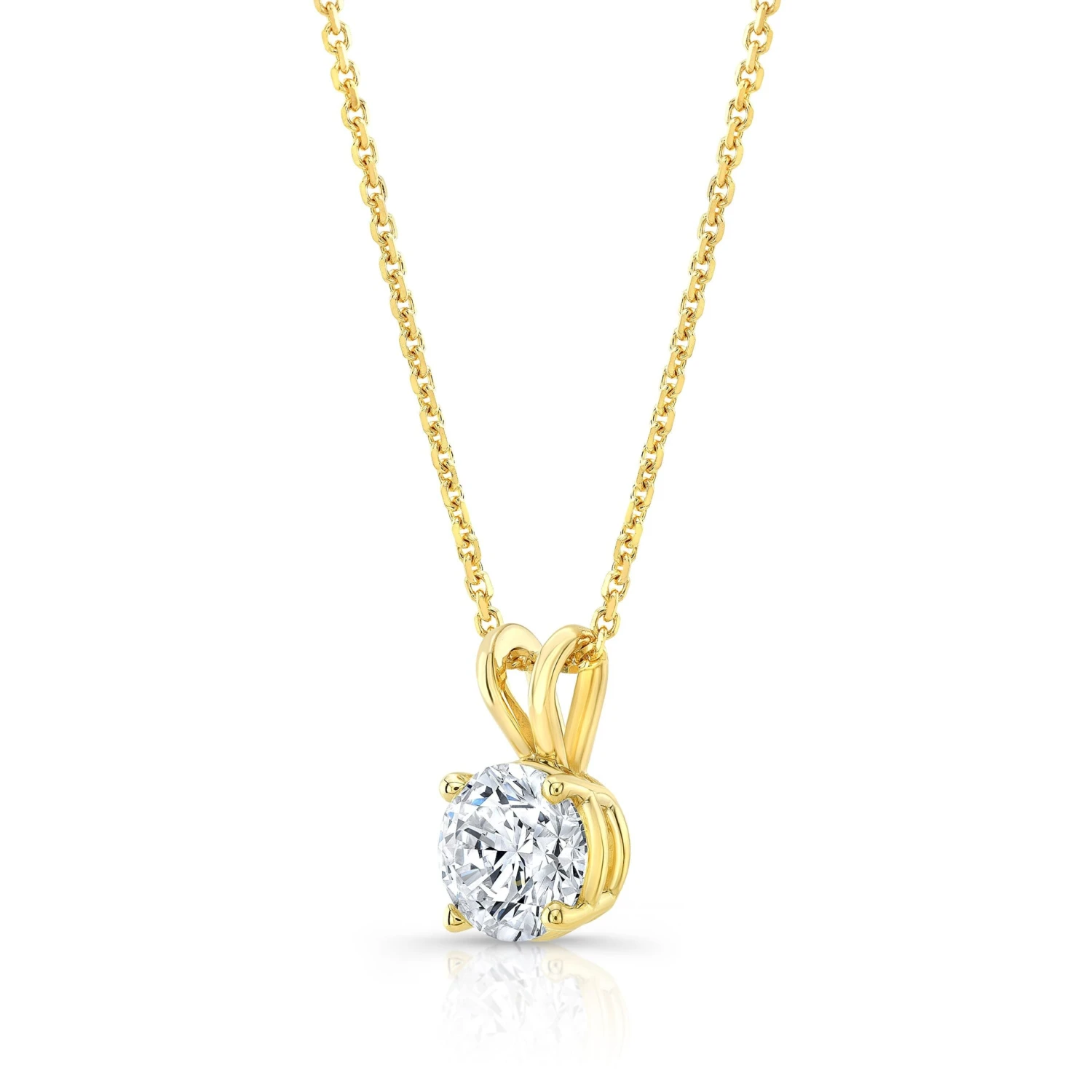 Round (full Cut) Diamond Solitaire Pendant In A 14k Yellow Gold 4-prong Basket Setting, 1ct. T.w. (hi, Si1-si2) 4 Round (full Cut) Diamond Solitaire Pendant In A 14k Yellow Gold 4-prong Basket Setting, 1ct. T.w. (hi, Si1-si2) - Image 2