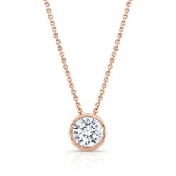 Round (full Cut) Diamond Solitaire Pendant In A 14k Rose Gold Bezel Slide Setting, 0.85ct. T.w. (hi, Si1-si2)