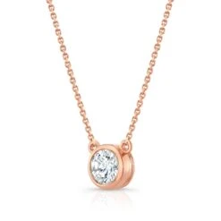Round (full Cut) Diamond Solitaire Pendant In A 14k Rose Gold Bezel Centered Setting, 1ct. T.w. (hi, Si1-si2) -Veloura Shop 599003 rd100 rose side 4