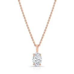 Oval Diamond Solitaire Pendant In A 14k Rose Gold Fleur De Lis Setting, 0.75ct. T.w. (hi, Si1-si2)