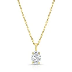 Oval Diamond Solitaire Pendant In A 14k Yellow Gold Fleur De Lis Setting, 0.75ct. T.w. (hi, Si1-si2)