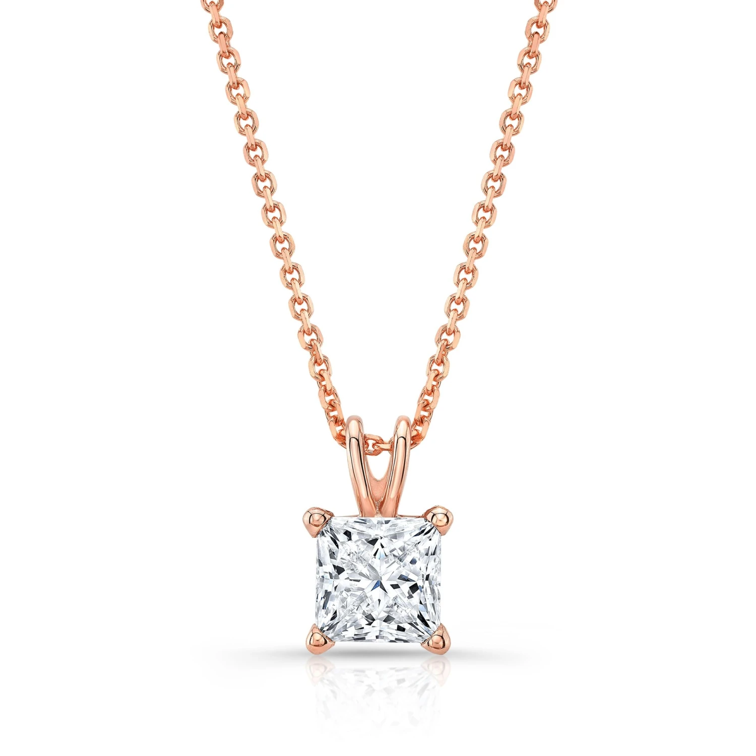 Princess Diamond Solitaire Pendant In A 14k Rose Gold 4-prong Basket Setting, 1.5ct. T.w. (hi, Si1-si2) 3 Princess Diamond Solitaire Pendant In A 14k Rose Gold 4-prong Basket Setting, 1.5ct. T.w. (hi, Si1-si2)