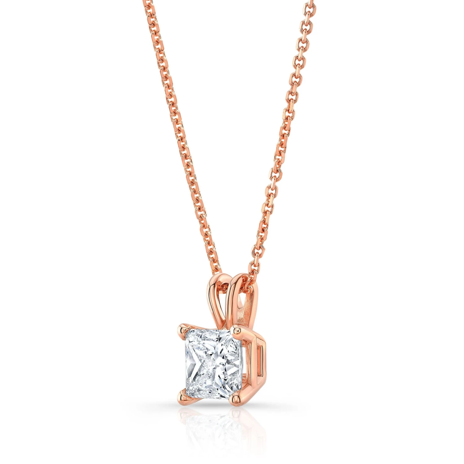 Princess Diamond Solitaire Pendant In A 14k Rose Gold 4-prong Basket Setting, 1.5ct. T.w. (hi, Si1-si2) 4 Princess Diamond Solitaire Pendant In A 14k Rose Gold 4-prong Basket Setting, 1.5ct. T.w. (hi, Si1-si2) - Image 2