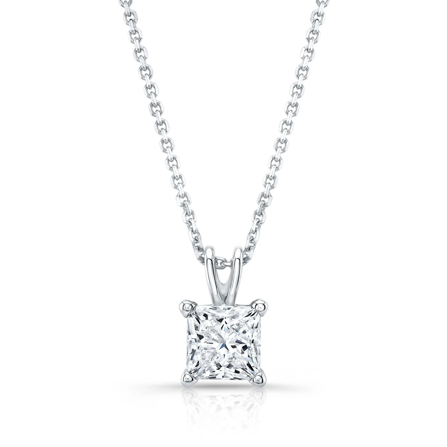Princess Diamond Solitaire Pendant In A 14k White Gold 4-prong Basket Setting, 0.75ct. T.w. (hi, Si1-si2) 3 Princess Diamond Solitaire Pendant In A 14k White Gold 4-prong Basket Setting, 0.75ct. T.w. (hi, Si1-si2)
