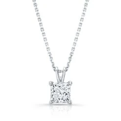 Princess Diamond Solitaire Pendant In A 14k White Gold 4-prong Basket Setting, 2ct. T.w. (hi, Si1-si2)