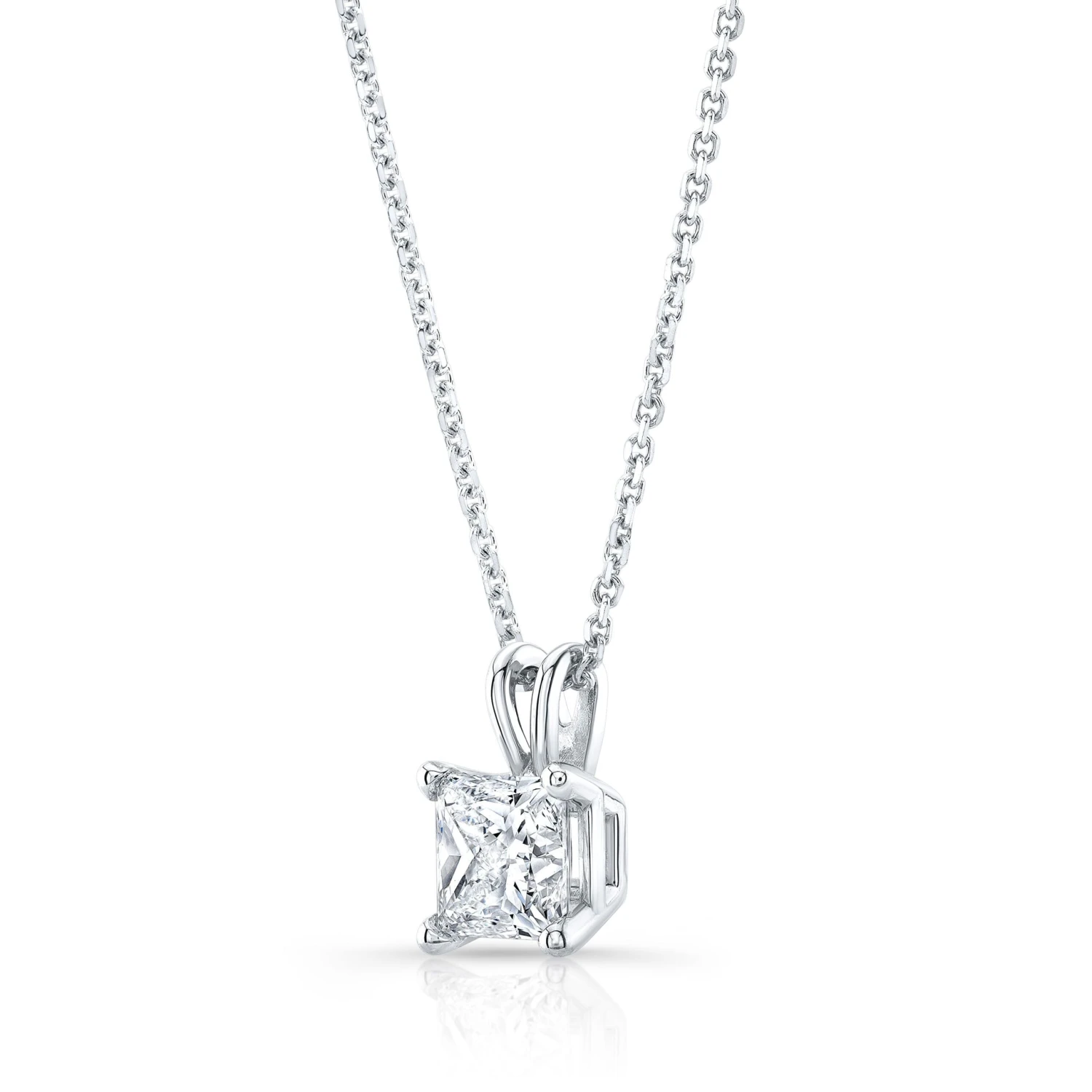 Princess Diamond Solitaire Pendant In A 14k White Gold 4-prong Basket Setting, 0.75ct. T.w. (hi, Si1-si2) 4 Princess Diamond Solitaire Pendant In A 14k White Gold 4-prong Basket Setting, 0.75ct. T.w. (hi, Si1-si2) - Image 2