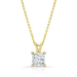 Princess Diamond Solitaire Pendant In A 14k Yellow Gold 4-prong Basket Setting, 1.25ct. T.w. (hi, Si1-si2)