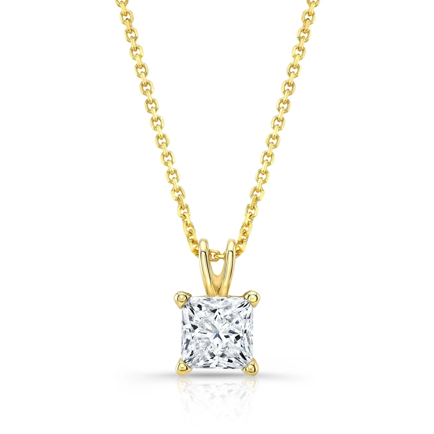 Princess Diamond Solitaire Pendant In A 14k Yellow Gold 4-prong Basket Setting, 3ct. T.w. (hi, Si1-si2) 3 Princess Diamond Solitaire Pendant In A 14k Yellow Gold 4-prong Basket Setting, 3ct. T.w. (hi, Si1-si2)