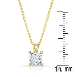 Princess Diamond Solitaire Pendant In A 14k Yellow Gold 4-prong Basket Setting, 1ct. T.w. (i, Vs2 Igi) -Veloura Shop 599005 pr100 yellow ruler