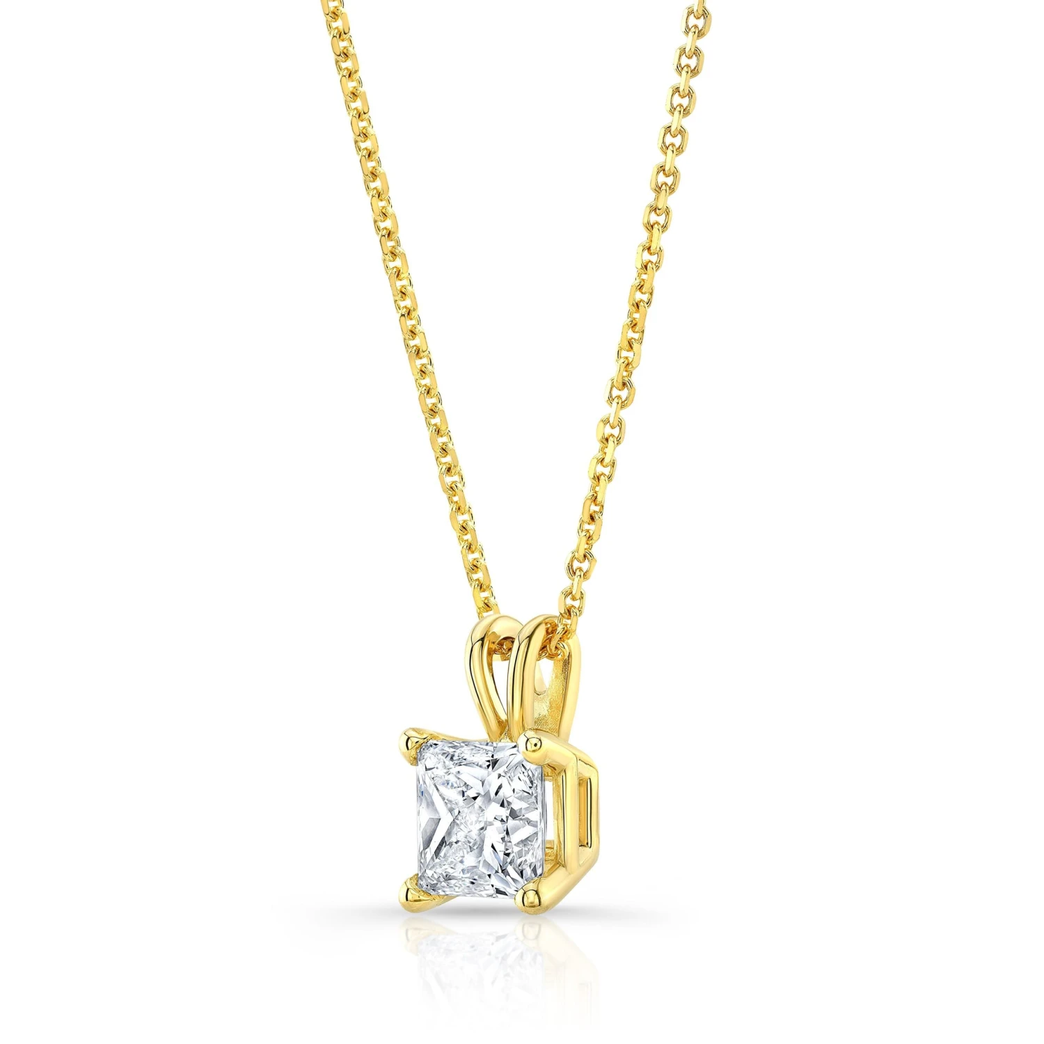 Princess Diamond Solitaire Pendant In A 14k Yellow Gold 4-prong Basket Setting, 3ct. T.w. (hi, Si1-si2) 4 Princess Diamond Solitaire Pendant In A 14k Yellow Gold 4-prong Basket Setting, 3ct. T.w. (hi, Si1-si2) - Image 2