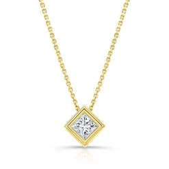 Princess Diamond Solitaire Pendant In A 14k Yellow Gold Bezel Slide Setting, 0.4ct. T.w. (hi, Si1-si2)