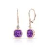 Amethyst Cushion Bezel Dangle Earrings With Diamond Accented Leverbacks In 14k Rose Gold (7mm) -Veloura Shop 60579