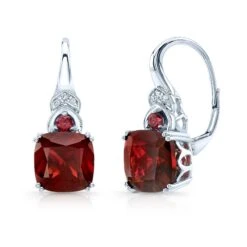 Rhodolite Garnet & Diamond Earrings In 14k White Gold