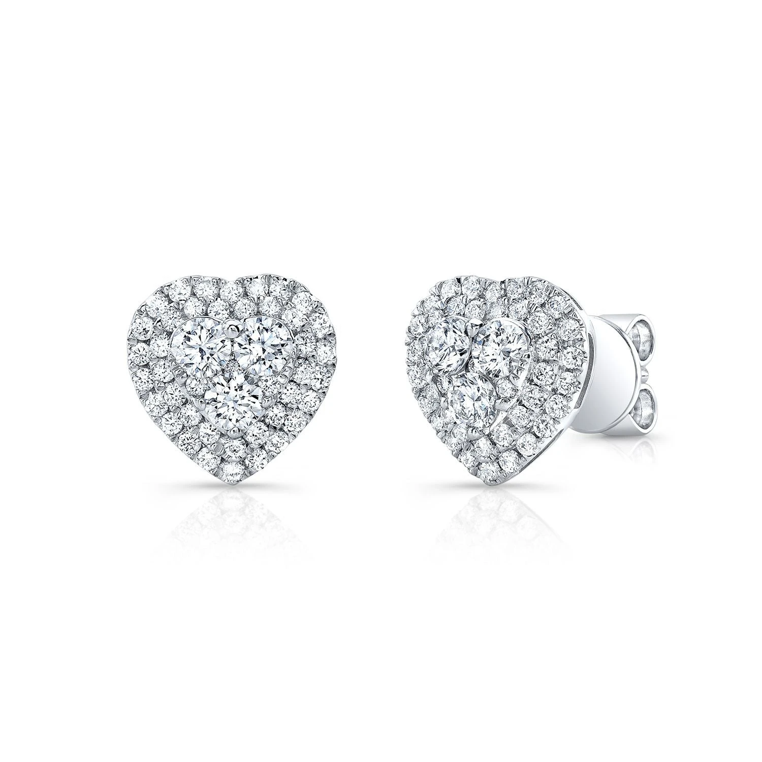 Diamond Heart Shaped Double Halo Earrings In 14k White Gold 3 Diamond Heart Shaped Double Halo Earrings In 14k White Gold
