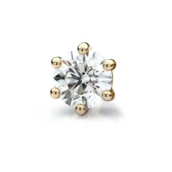 14k Yellow Gold 6-prong Round Diamond Single Stud Earring 0.50ctw (5.2mm Ea), J-k Color, Si Clarity
