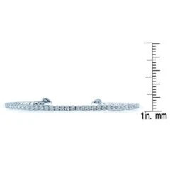 Diamond Open Cuff Bangle With Solid Heart Ends In 18k White Gold (2.90ctw) -Veloura Shop 70033dw4 front ruler