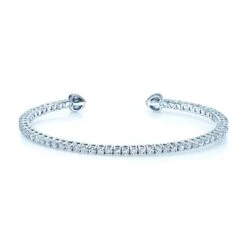 Diamond Open Cuff Bangle With Solid Heart Ends In 18k White Gold (2.90ctw)