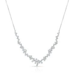 Diamond Prong-set Constellation Necklace In 14k White Gold, 16-18inch Adj Chain
