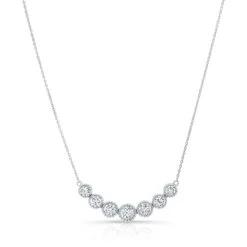 Diamond 7-stone Round Bezel Graduated Necklace With Millgrained Edging In 14k White Gold