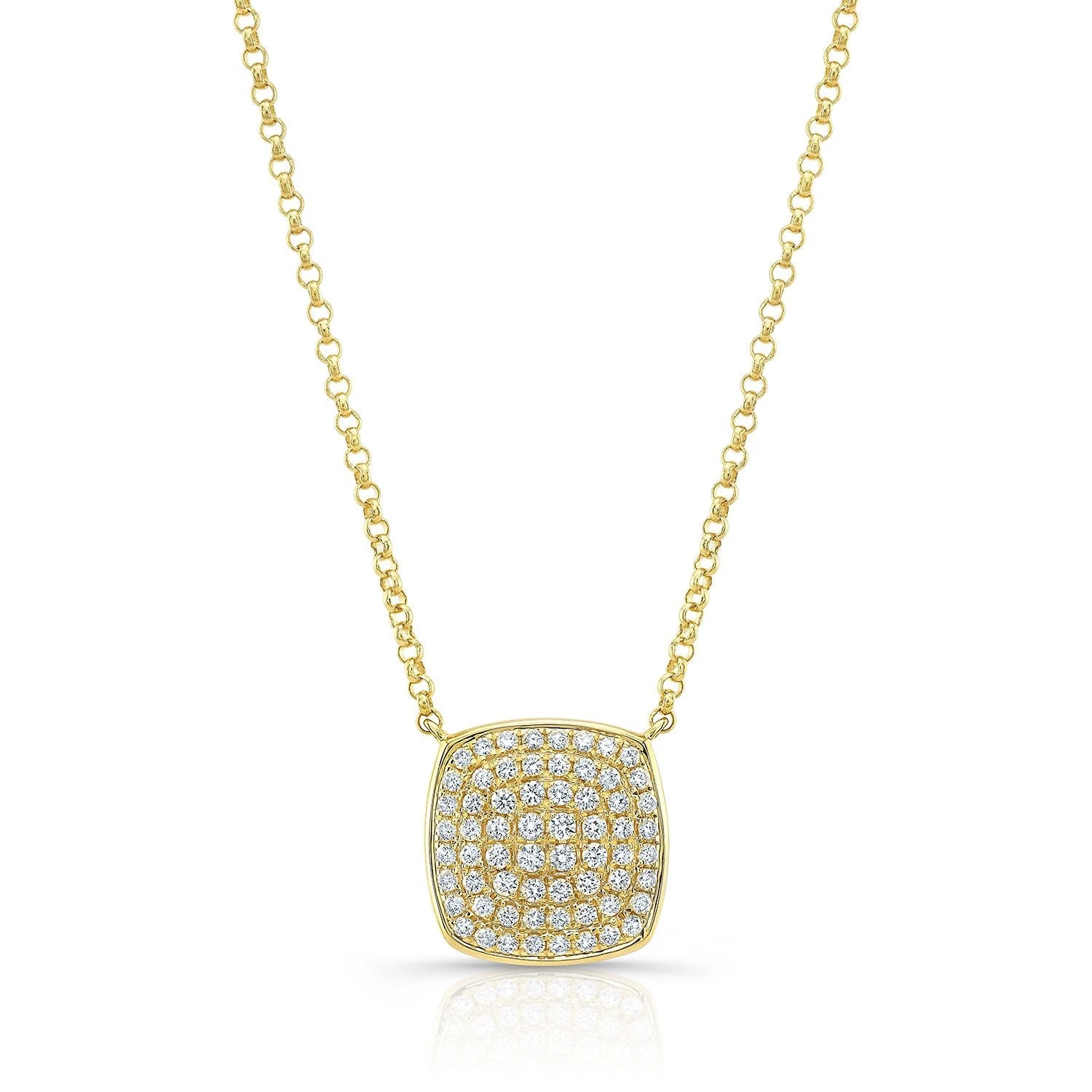 Diamond Pave Rounded Square Disk Necklace In 14k Yellow Gold, 18 Inch 3 Diamond Pave Rounded Square Disk Necklace In 14k Yellow Gold, 18 Inch