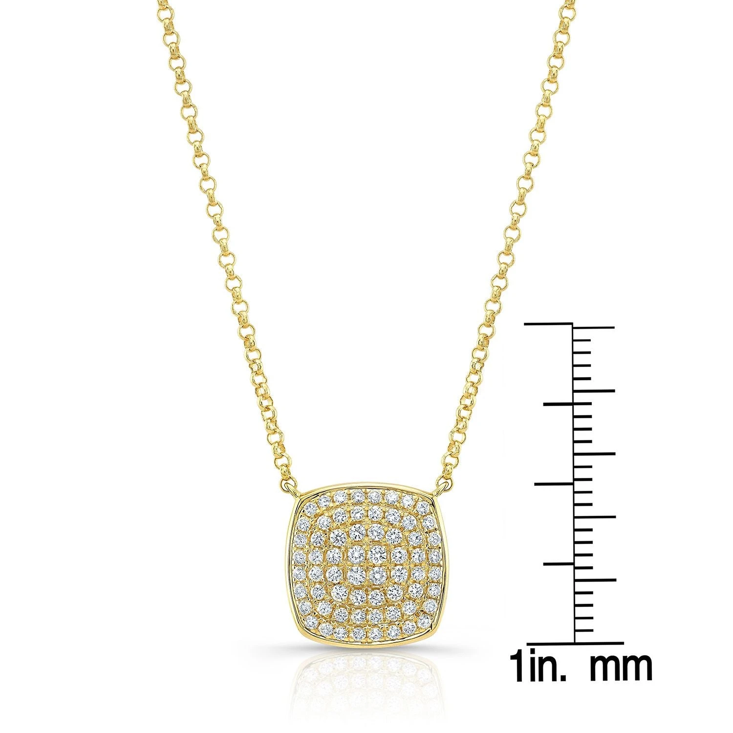 Diamond Pave Rounded Square Disk Necklace In 14k Yellow Gold, 18 Inch 5 Diamond Pave Rounded Square Disk Necklace In 14k Yellow Gold, 18 Inch - Image 3