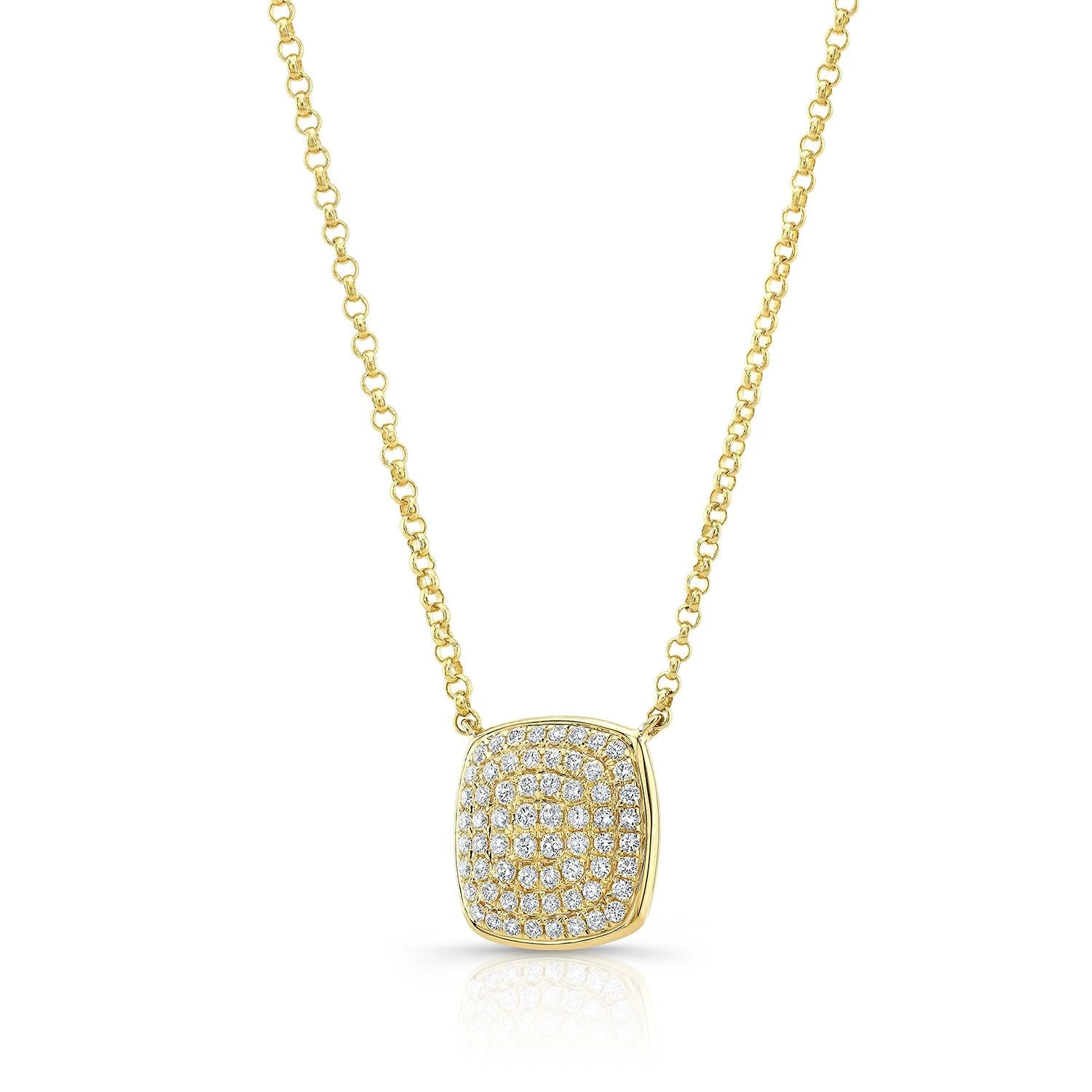 Diamond Pave Rounded Square Disk Necklace In 14k Yellow Gold, 18 Inch 4 Diamond Pave Rounded Square Disk Necklace In 14k Yellow Gold, 18 Inch - Image 2