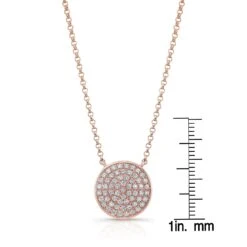 Diamond Pave Round Disk Necklace In 14k Rose Gold, 18 Inch -Veloura Shop 80369 ruler