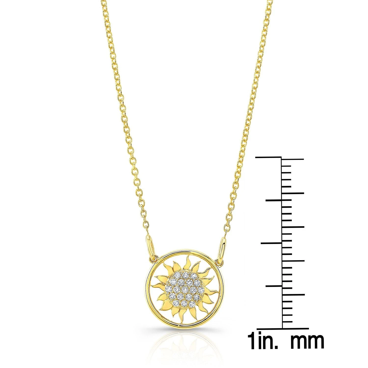 Diamond Sun Necklace With Round Frame In 14k Yellow Gold, 18-inch Chain 5 Diamond Sun Necklace With Round Frame In 14k Yellow Gold, 18-inch Chain - Image 3