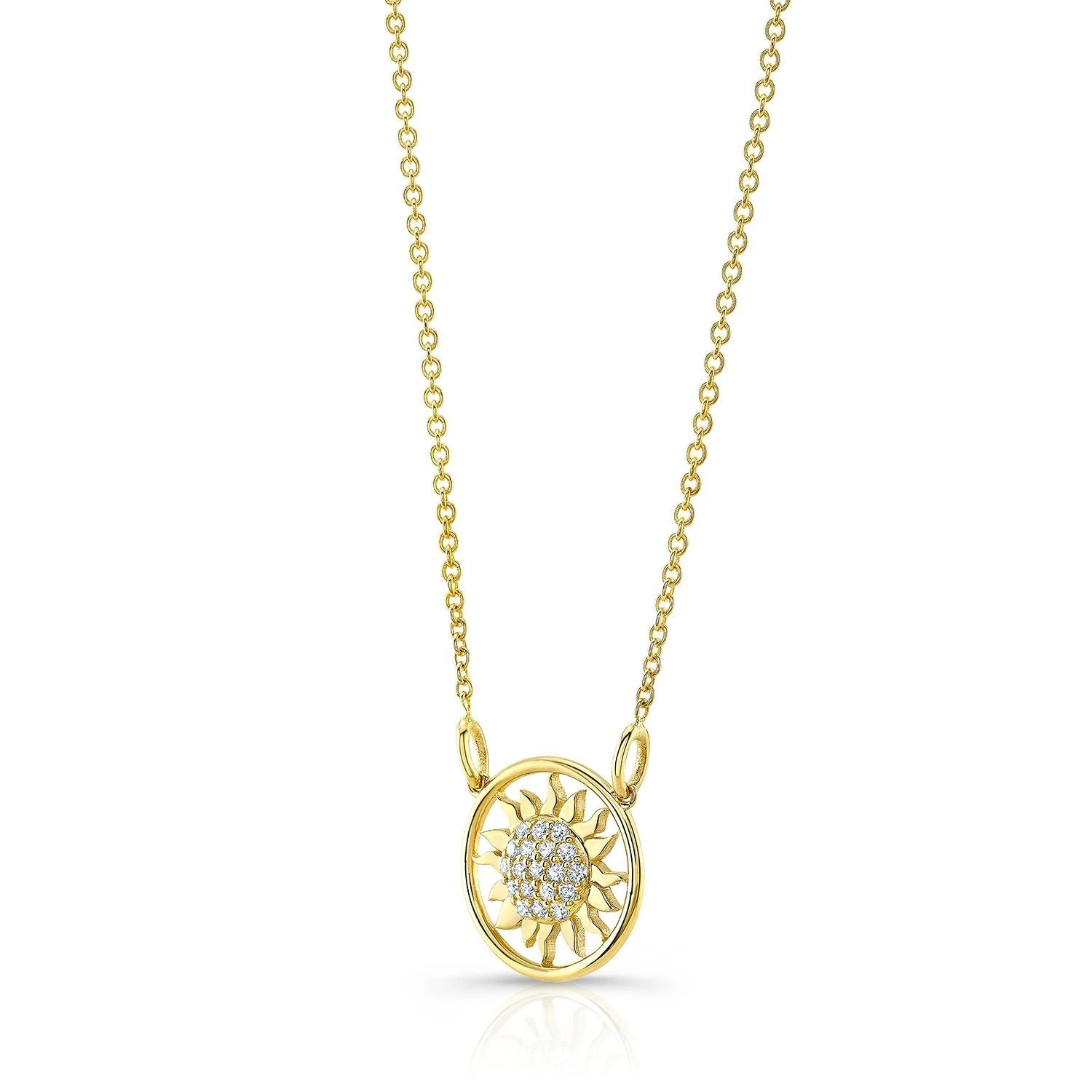 Diamond Sun Necklace With Round Frame In 14k Yellow Gold, 18-inch Chain 4 Diamond Sun Necklace With Round Frame In 14k Yellow Gold, 18-inch Chain - Image 2