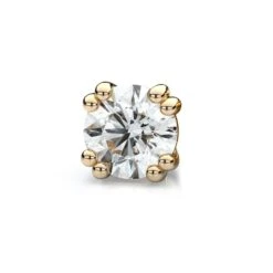 14k Yellow Gold Double Prong Round Diamond Single Stud Earring 0.25ctw (4.1mm Ea), J-k Color, Si Clarity