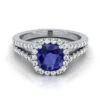 Platinum Cushion Sapphire Halo Center With French Pave Split Shank Engagement Ring -3/8ctw -Veloura Shop e80023 bs cushion white 1 2 39fbb6d1 8e25 48ed a88f f9cc1027fe65